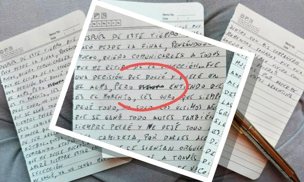 ¿Se arrepintió? Cuál es la palabra que tachó Lionel Messi en la carta manuscrita
